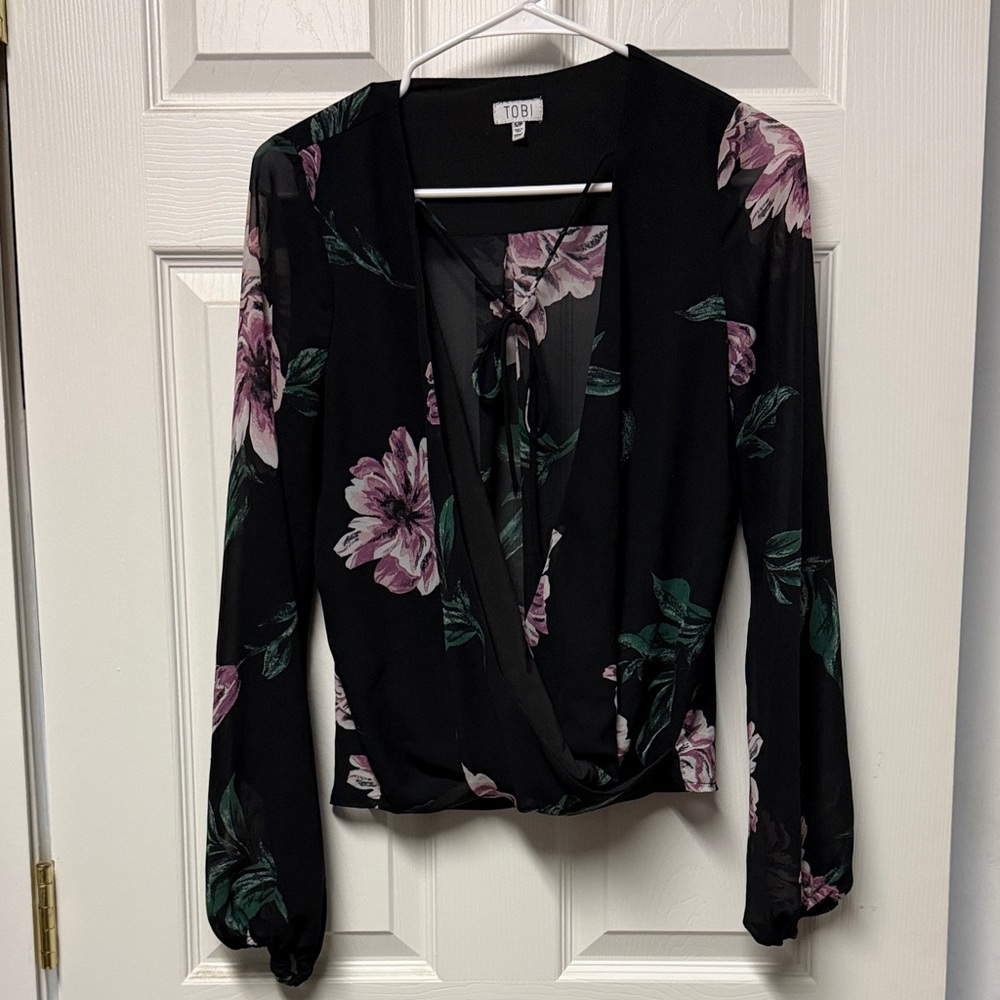 Tobi Black and Purple Floral Blouse
